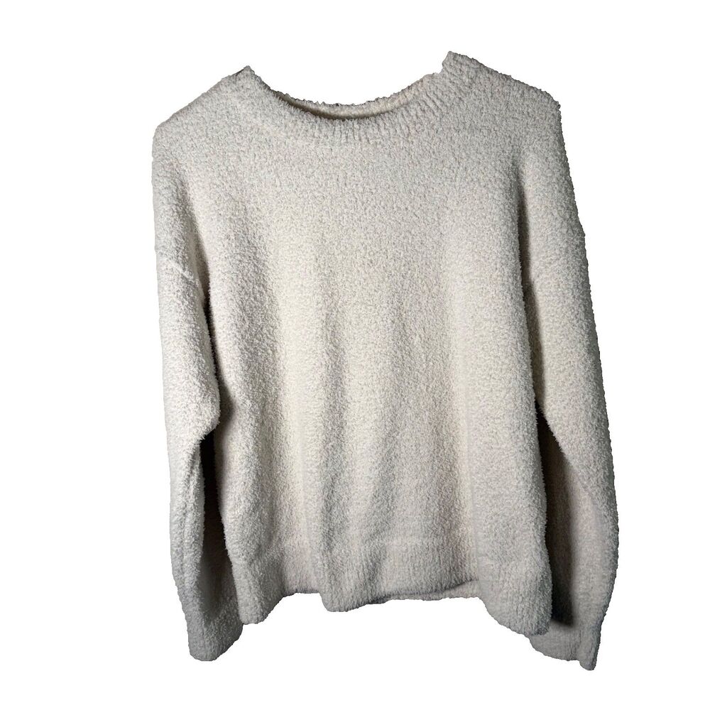 Unqilo Sweater Women's Small Beige Fleece Pullover Chenille Crew Neck